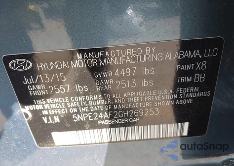 2016 Hyundai Sonata Se from USA, damaged, VIN 5NPE24AF2GH269253
